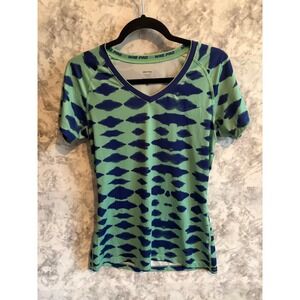 Nike Pro Women's Large Compression V-Neck Tee‎ Green Blue Dri-FIT